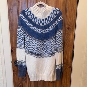 Kari Traa Cream and Blue Knit Sweater, Size M